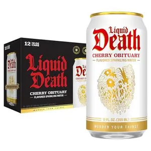 Liquid Death, Cherry Obituary, Cherry-Flavored Sparkling Water, 12-Pack (12oz Cans), Low Calorie & No Artificial Sweeteners