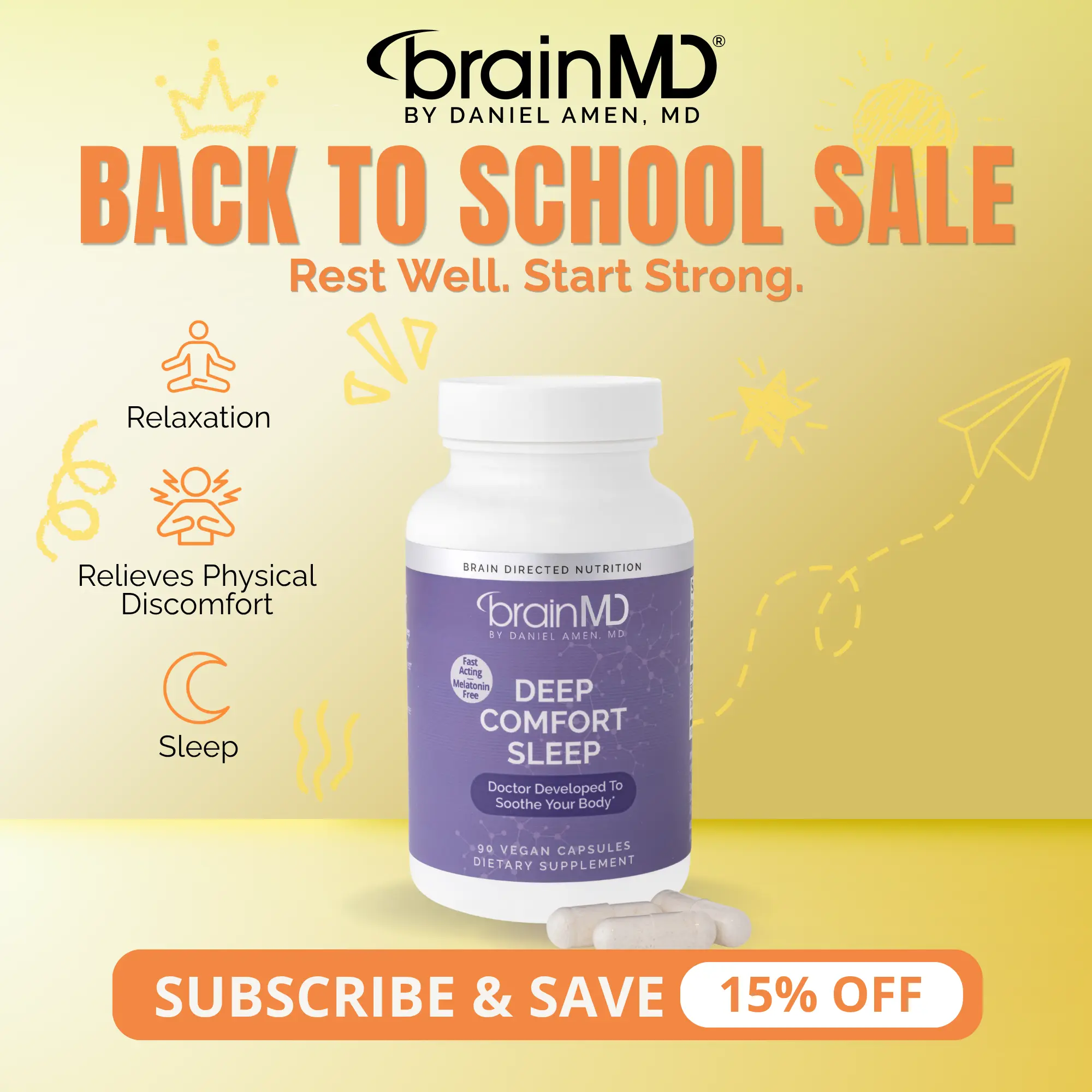 Deep Comfort Sleep | BrainMD | 90 Capsules | Restful Sleep & Physical Comfort Support | Relaxation, Muscle Ease & Nervous System Calm | Casperome Boswellia with GABA, L-Theanine & Magnesium