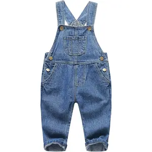 Unisex Baby Toddler Denim Jean Overalls - Cotton Blend, Fitted Cut, Cute Plain Ripped Workwear Bottoms