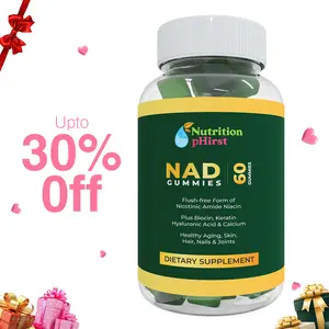 Nutrition pHirst NAD Gummies – Flush-Free Niacin with Biotin, Keratin & Collagen – NAD+ Support, Skin, Hair, Nails & Joint Wellness – 60 Vegan Gummies
