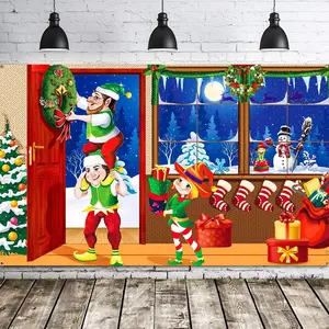 Merry Christmas Backdrop Scene Setters Banner Welcome Winter Snow Decorative Xmas Background for Wall Decoration Christmas Party Decor Holiday Time (Green Christmas Elves)