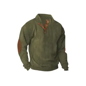 [Soft Cotton Pullover] SCACTO Men's Plus Size Cotton Blend Half-Zip Pullover - Soft Texture Solid Color Lapel Collar Long Sleeve Top with Button Detail for Winter and Autumn, Easycare Clothing