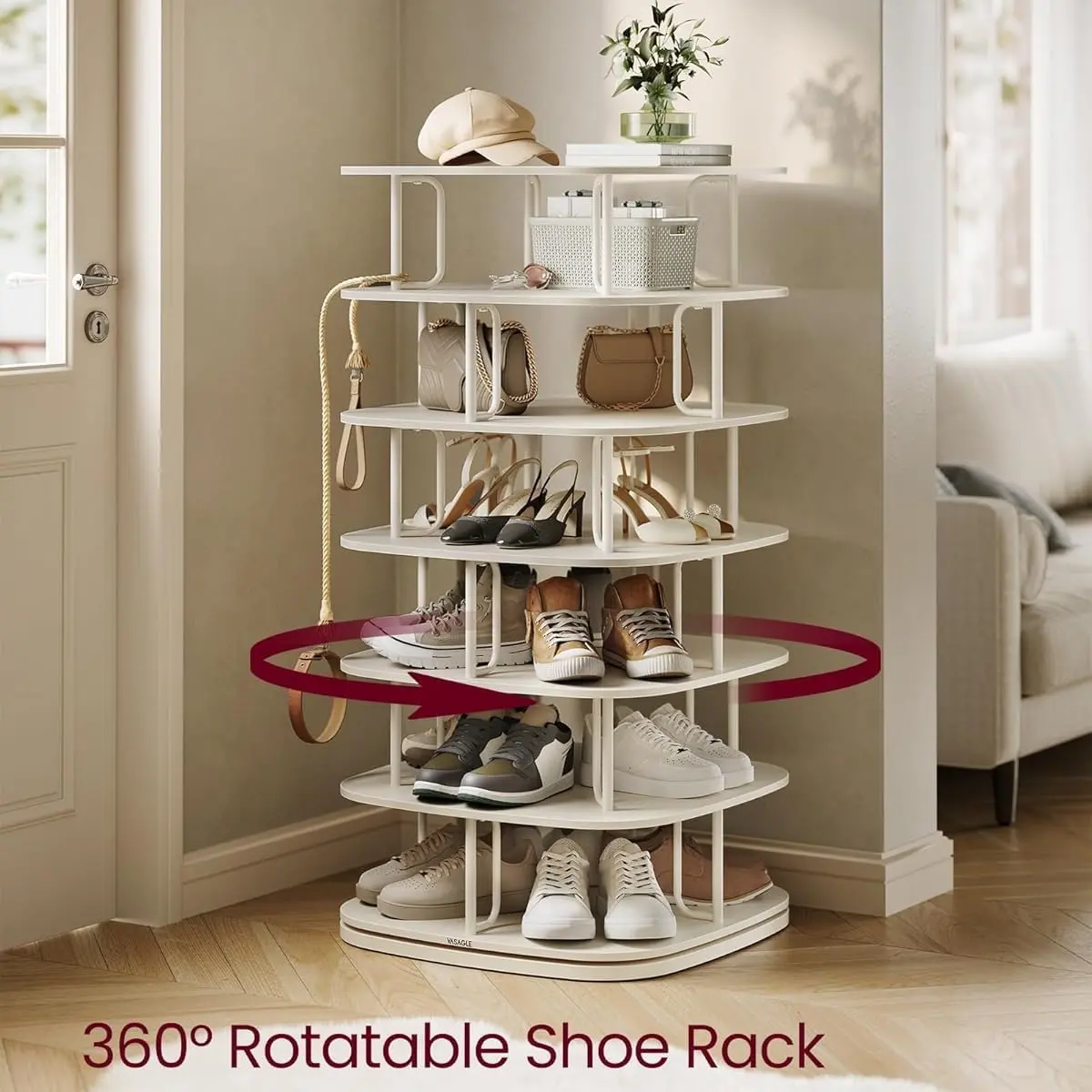 SONGMICS 7-Tier Shoe Rack, Rotating Shoe Rack Tower, Shoe Closet Organizer, 28-35 Pairs, 23.6 x 23.6 x 47.2 Inches, for Entryway, Living Room