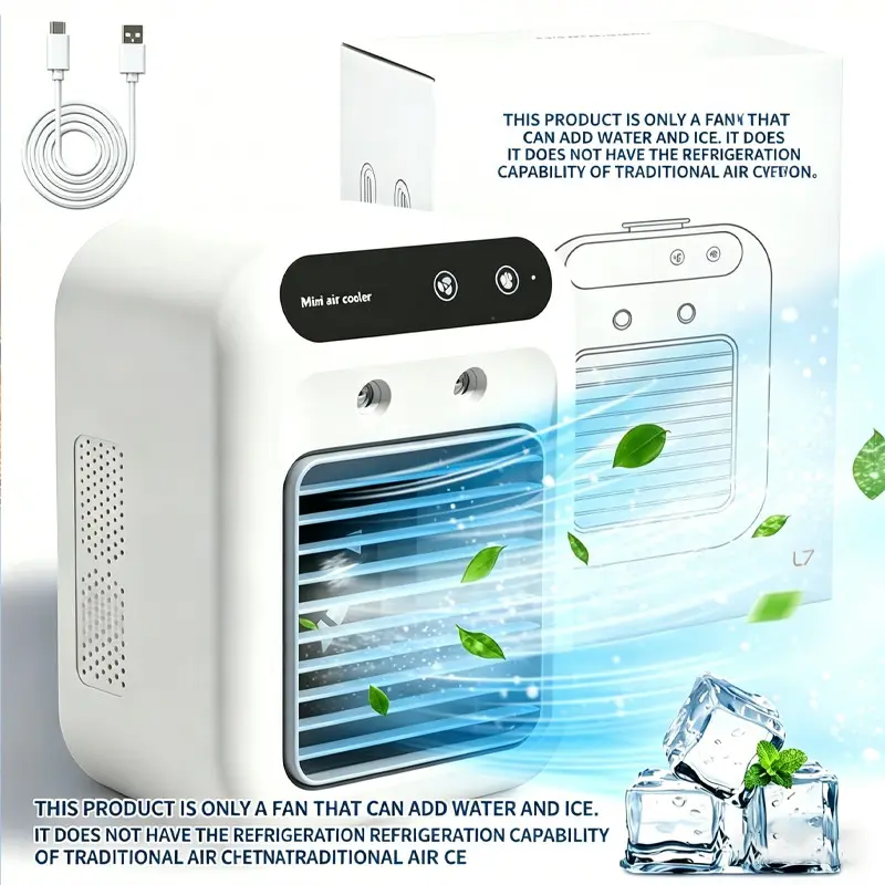 Portable Fan, 25W Rechargeable Mini Air Conditioner with Dual Cold Mist Spray, Personal 2-Speed Cooling Mist Fan for Bedroom, Office and Outdoor Use