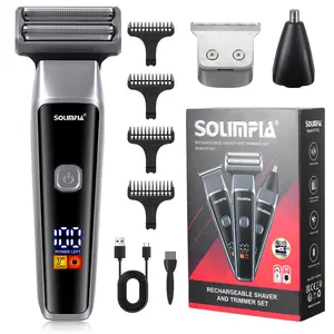 Solimpia Men's Three-In-One Grooming Set, Rechargeable Electric Shaver, Nose Hair Trimmer, Electric Hair Clipper, Gift for Men