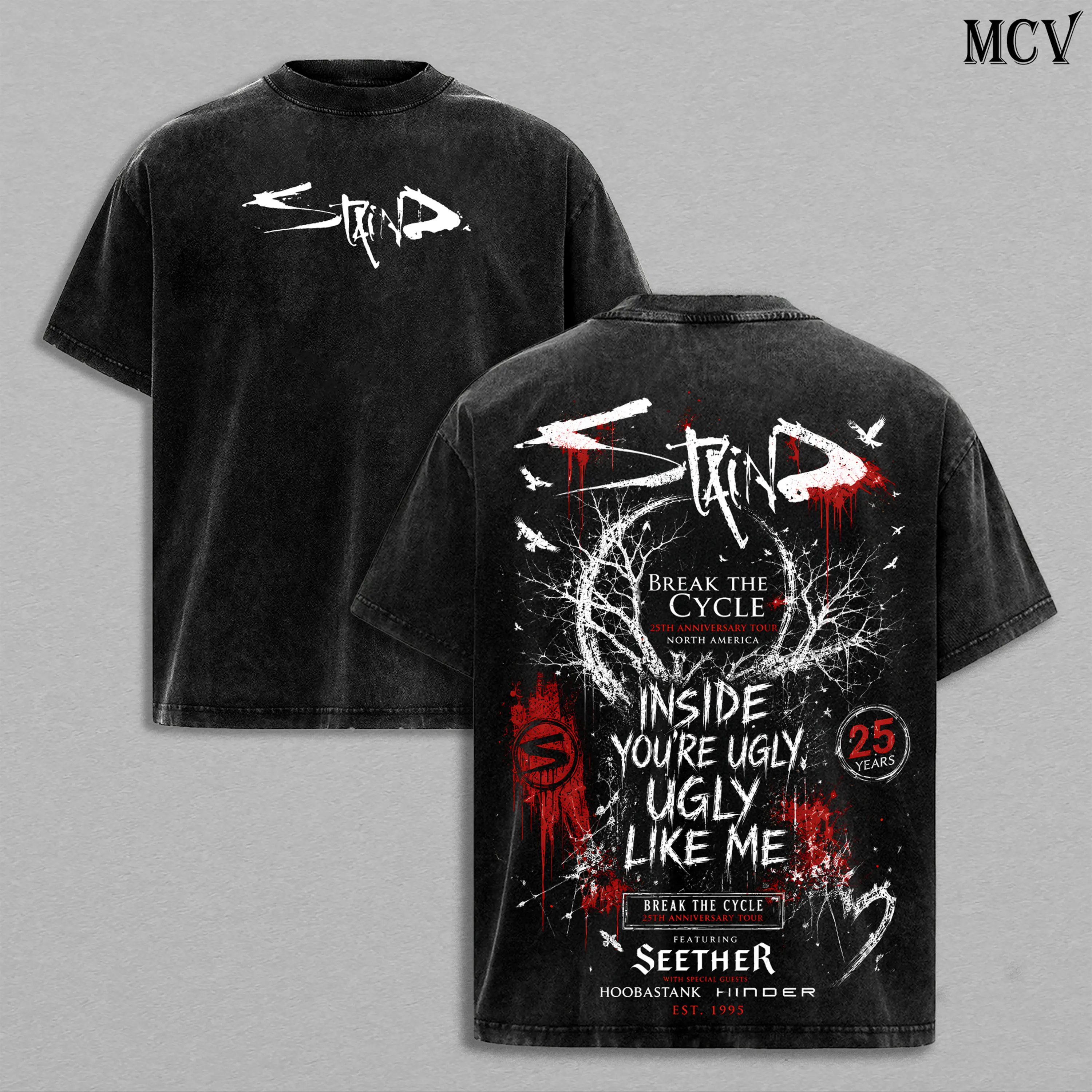 STAIND Band Tee Washed – Break The Cycle 25th Anniversary Tour Vintage Menswear Top Heavy Cotton Underwear Double Printed Unisex Oversize Alternative Metal Post-Grunge Hard Rock Graphic, STAIND Band T-Shirt, Hoodie & Sweatshirt Y2K Streetwear Cotton Tee