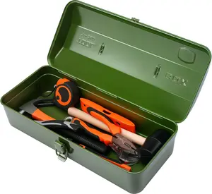 Large Metal Tool Storage Box with Handle for Workshop,15 inches Portable Tool Case with LidLocking Organiser Box for Hardware Part(green)