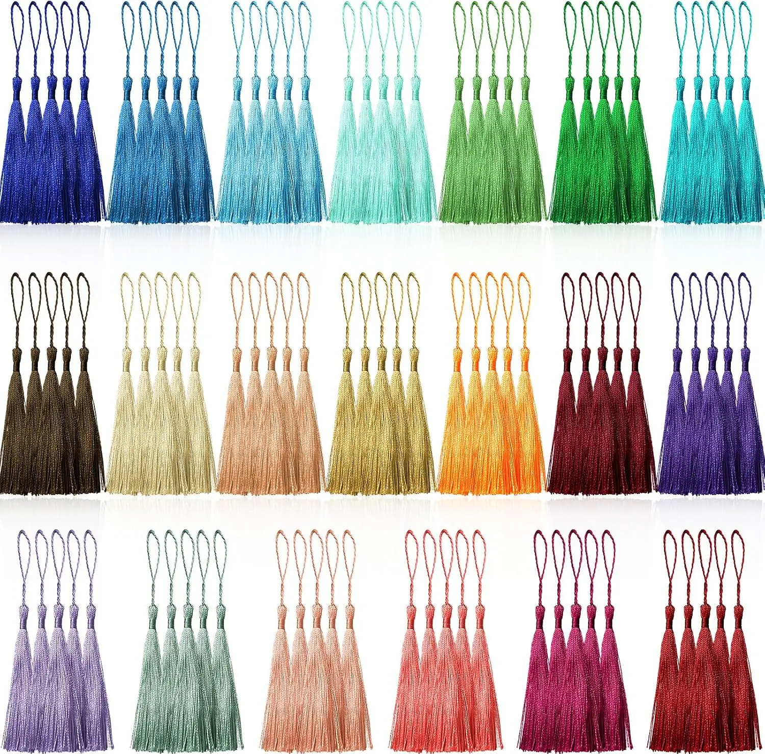 100 Pcs 13cm/5 Inch Silky Handmade Soft Craft Mini Tassels with Loops for Jewelry Making, DIY Projects, Bookmarks, 20 Colors, 5 Pcs of EachGift.
