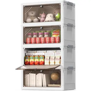 [Limited time Deal ]  4 Tier Plastic Storage Bins with Drawers - Foldable Stackable Storage Bins with Lids - Closet Craft Organizers and Storage