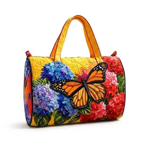 Trendy Summer Unisex Quilted Floral & Butterfly Print Weekender  Travel Bag, Cute Women's Tote & Storage Purse for Casual Trips & Vacation, Lightweight, Comfortable, Hippie Design, Travel Luggage, Hand Carry Luggage