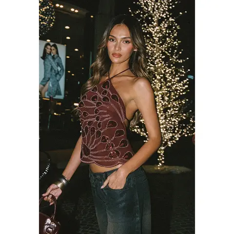 Embroidered Bead & Sequin Halter Top