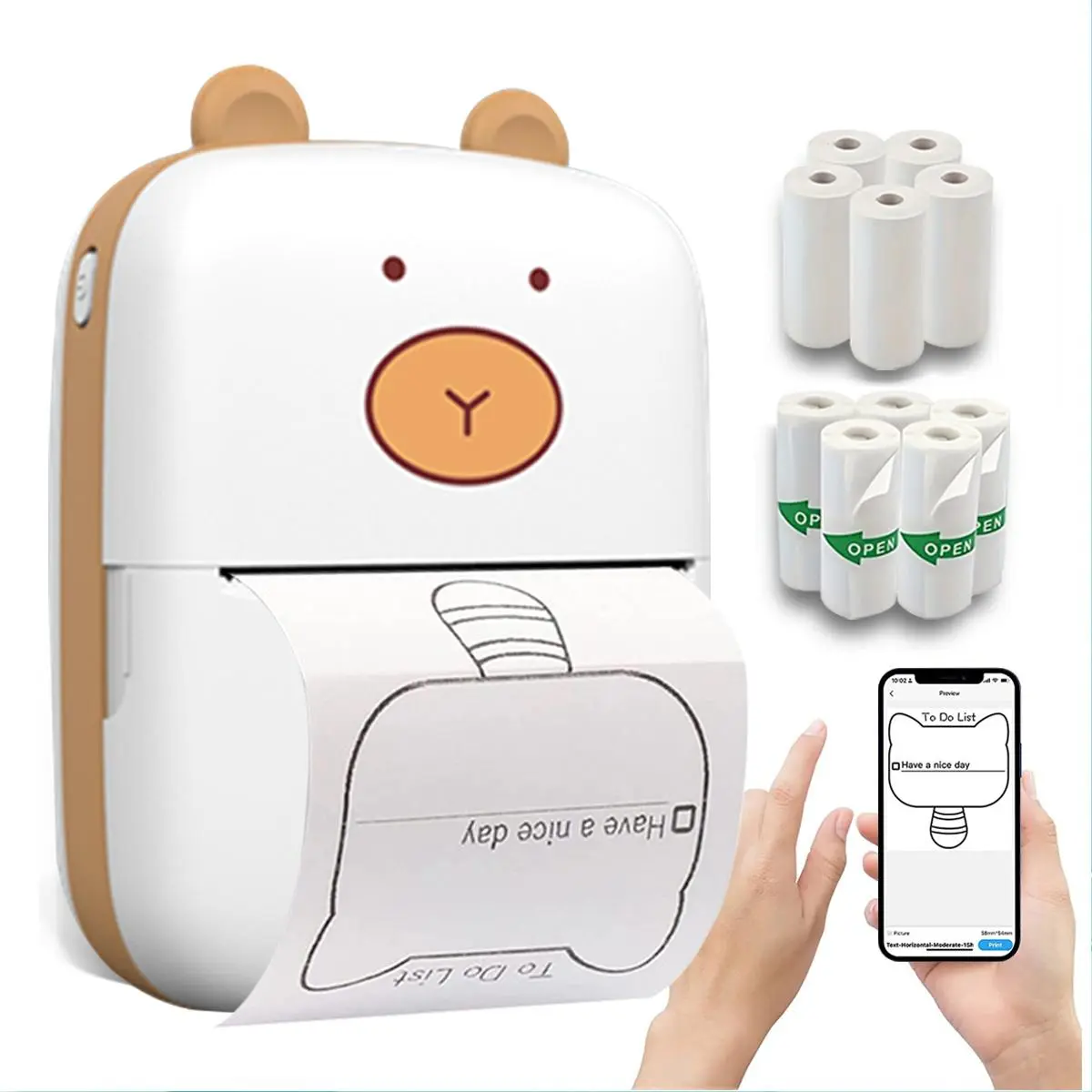 Portable Thermal Printer, 1 Set USB Rechargeable Mini Print, Wireless ...