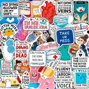 100Pcs Funny Nurse Stickers for Water Bottle Laptop Nurse Appreciation Gifts RN Party Supplies Nursing Week Healthcare Medical Hospital Stickers