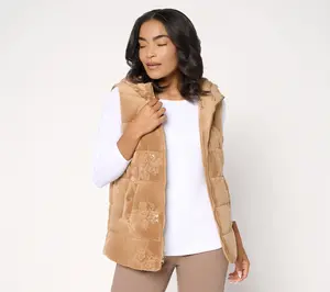 Dennis Basso Regular Velvet Puffer Vest with Sequins