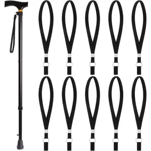Rtteri 10 Pieces Walking Canes Wrist Straps Cane Accessories Stretchable Elastic Wrist Straps for Walking or Stick, Black