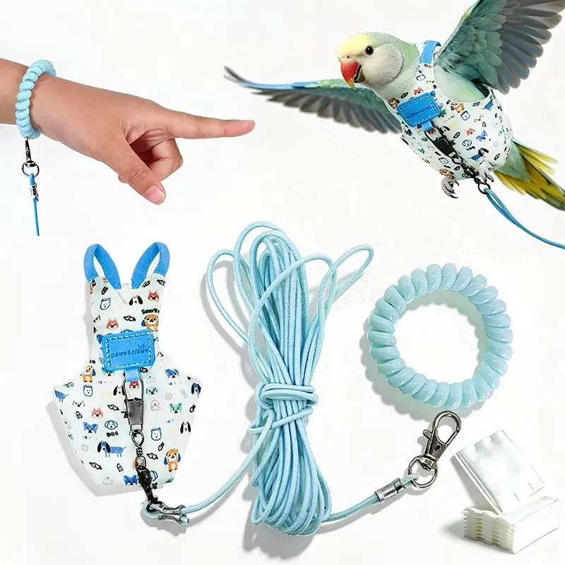 3-piece set of small pet harness and leash, adjustable bird/parrot harness with training leash and wrist strap, anti-lost outdoor set