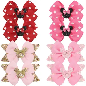 BY-SQ 8 Pcs Mouse Ears Bow Clips for Girls, Polka Dot Red Bows Theme Park Costume Party Decoration for Toddlers Girls in Pairs