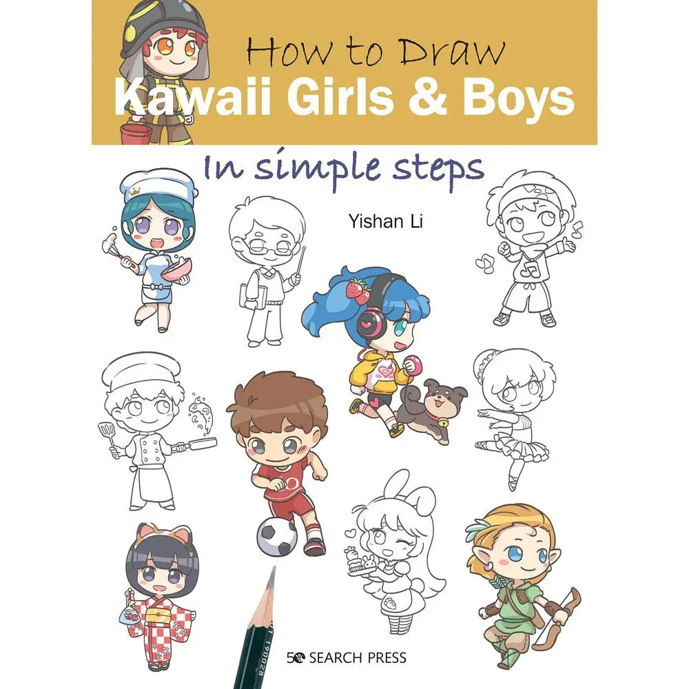Used Paperback Book - How to Draw Cute Kawaii Girls and Boys in Simple Steps by Yishan Li - English Sketch Art Tutorial
