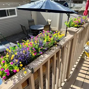 12 Bunches UV-Resistant Outdoor Artificial Flowers - Faux Fuchsia, Purple, Yellow & Green Plastic Plants for Hanging Planters, Porch, Window Boxes, Home & Wedding Decor Vibrant Faux Flowers