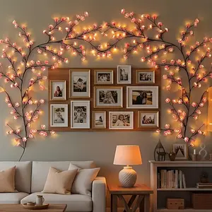 Cherry Blossom Branch Light (Wall Decor): 96-LED cherry blossom wall sconce, 5.9 ft long, includes remote control and 8 lighting modes—an ideal choice for bedroom walls and window/door decor, also suitable for weddings, Independence Day, and birthday cele