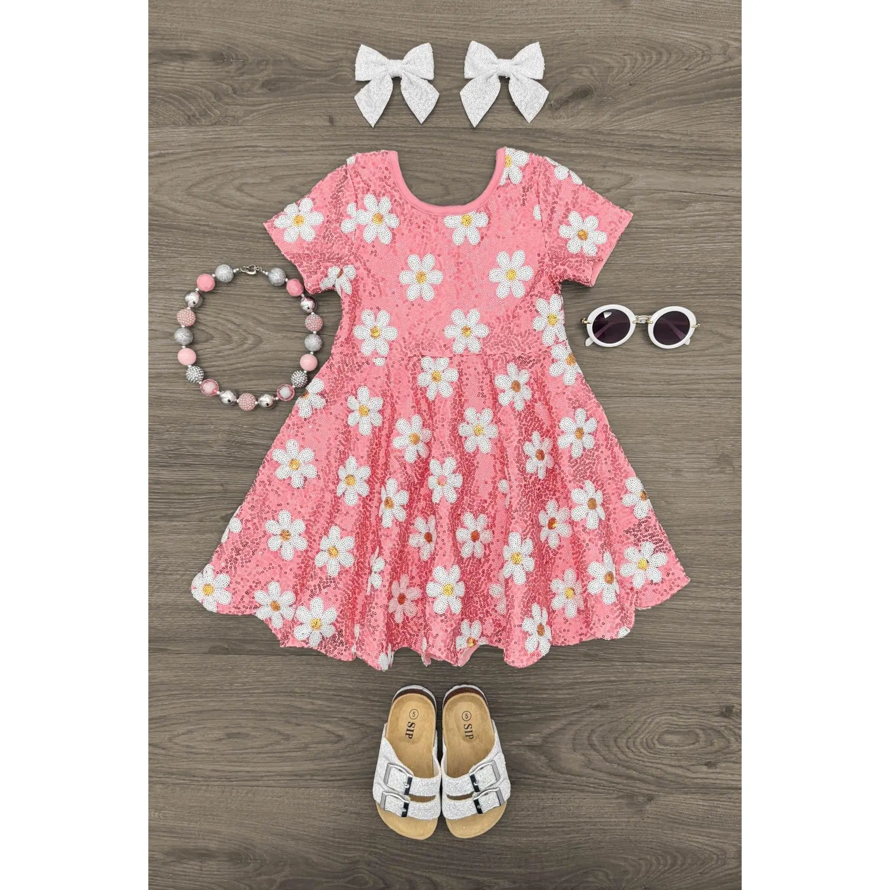 Pink Sequin Flower Dress