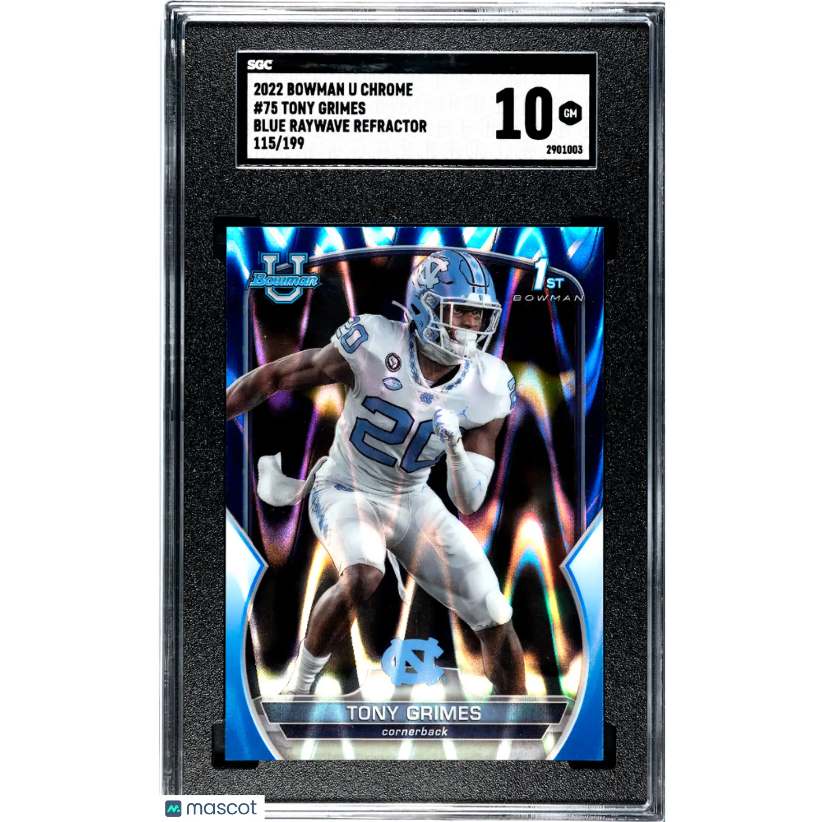Tony Grimes SGC 2022 Bowman University Chrome #75 Blue Raywave Refractor 115/199
