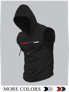 Men's Cartoon Print Hooded Vest Tops, Regular Fit Casual Sleeveless Hoodie Vest Sport Activewear for Summer, Fashion Men's Clothes for Daily Wear