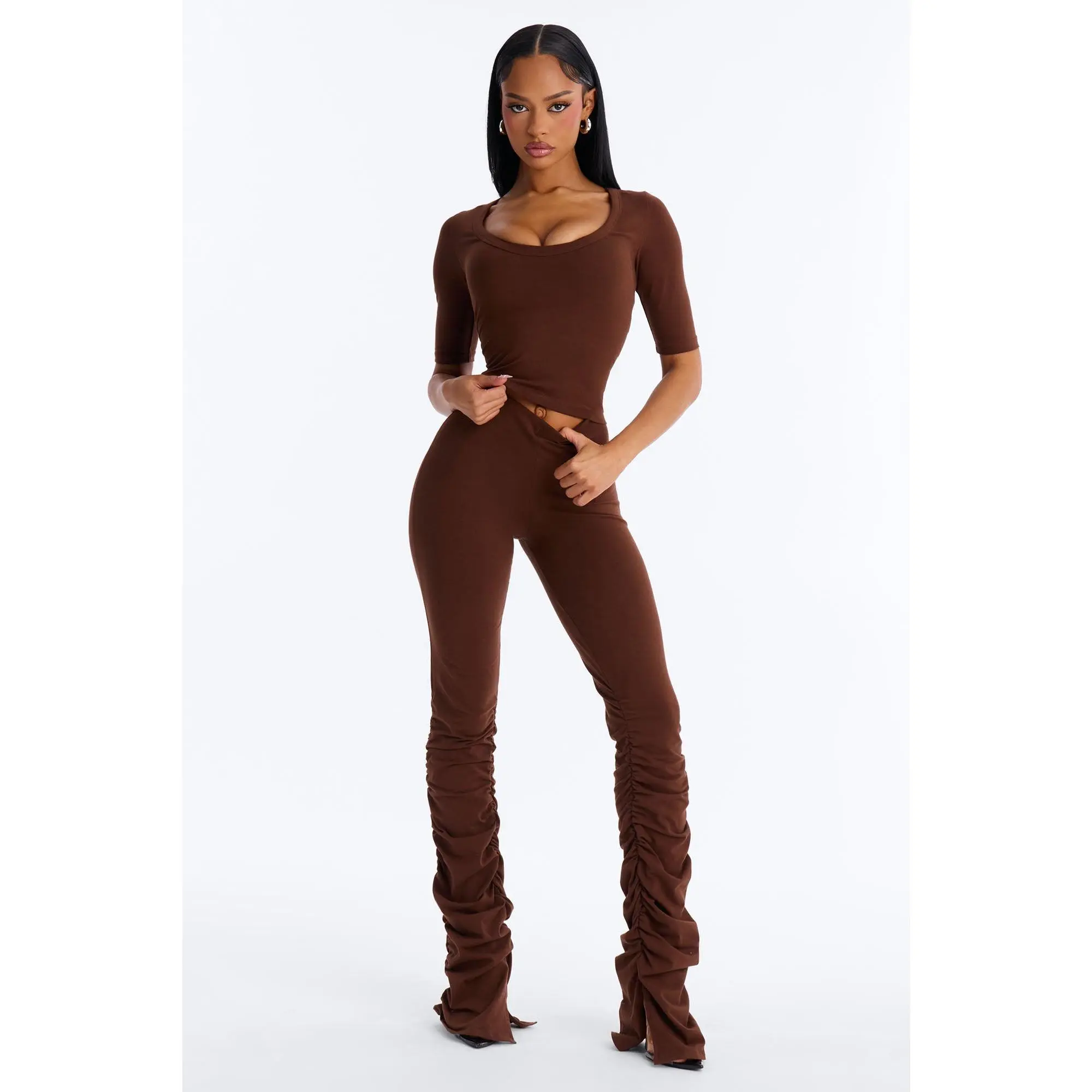 Quinn High Rise Stacked Legging - Brown