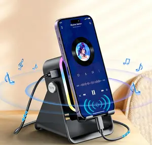 Wireless Induction Audio Speaker Stand 5in1 Cellphone Holder 360° Adjustable Mobile Tablet Stand with Colorful Ambient Light Gifts for Men Women Enhance Your Audio Experience - Smartphone Smartphone Smartphone