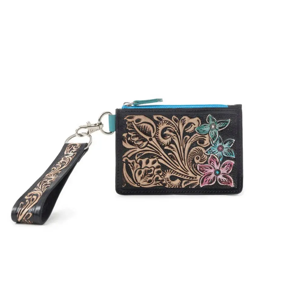 Women's Western Genuine Leather Card Wallet - 3-Flower Tooled, Wallet Card Holder, Wristlet, Myra Pride of the Prickly Pears, Western Wallets