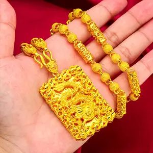 Men's Luxurious Gold-Plated Hip Hop Necklace with Intricate Dragon Totem Pendant - Nickel-Free, Tarnish-Resistant 23.6" Chain for Weddings, Birthdays