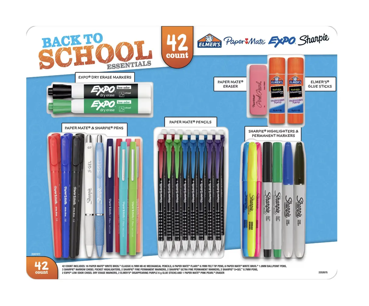 Back to School Supplies Variety Pack, Ballpoint Pens, Glue Sticks, Mechanical Pencils, Highlighters and More, 42 Count