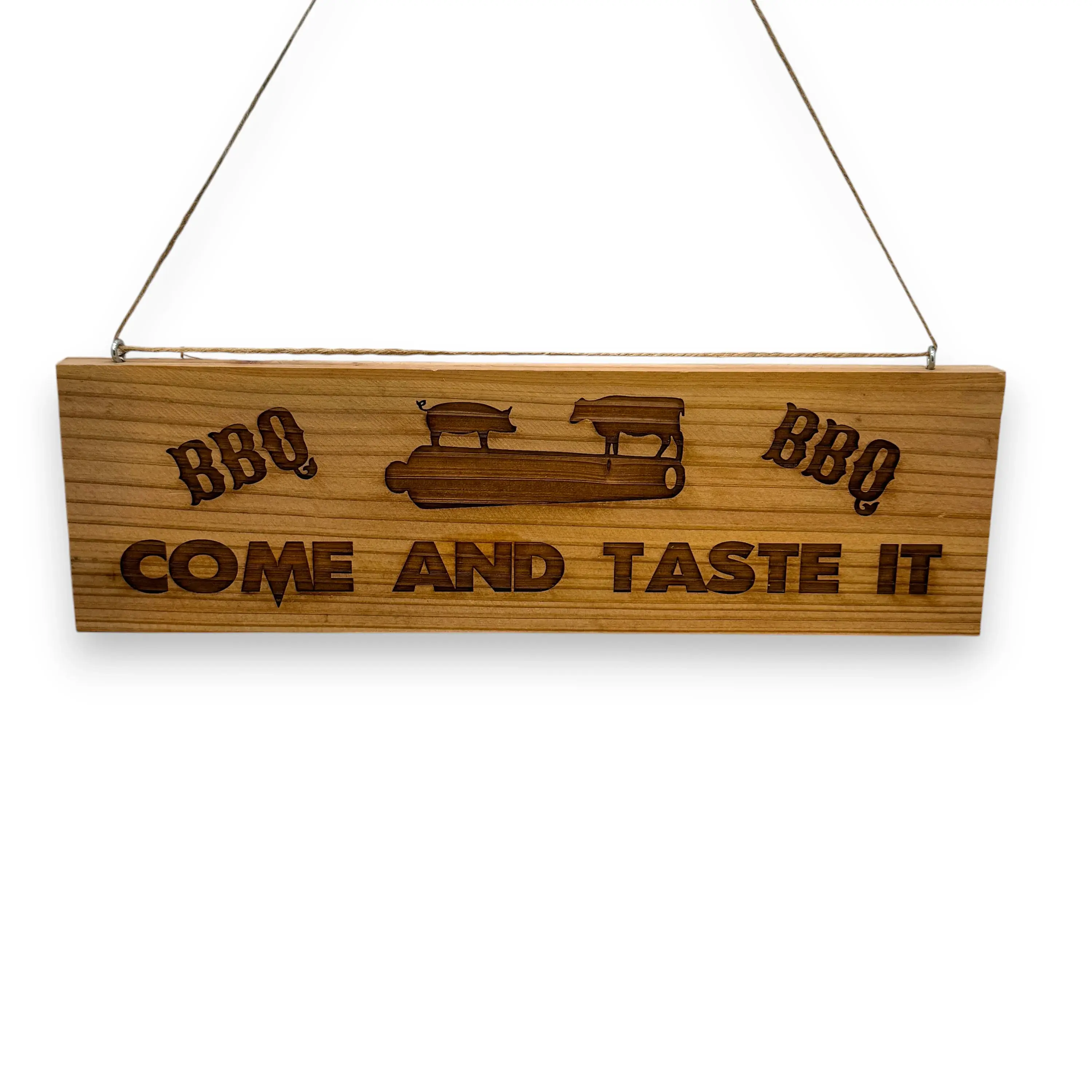 Sign - Cedar Picket - Come and Taste it BBQ - 12x4 Inches