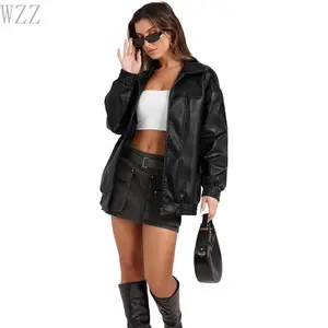 Leather Jacket Women Faux Oversized Motorcycle Bomber Coats Fall Outfits Winter Clothes