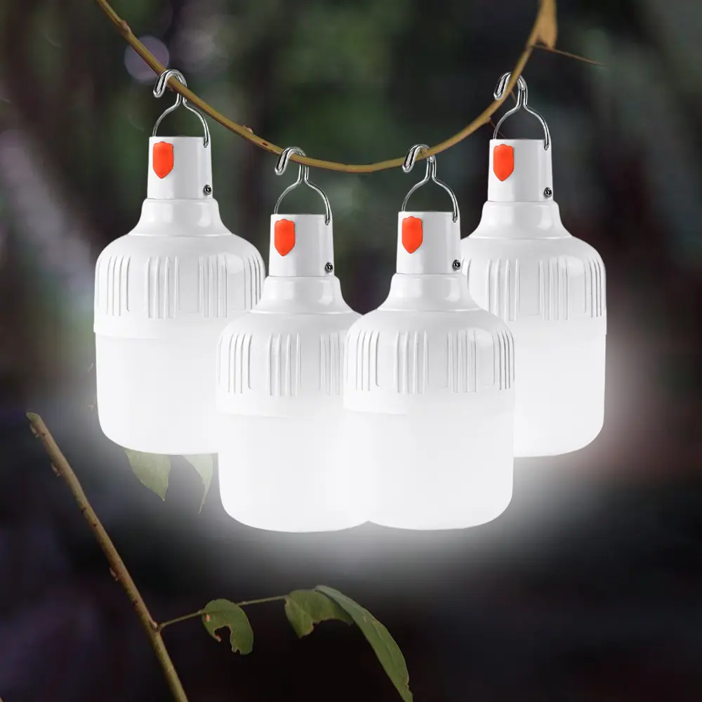 4-Pack Portable ABS Plastic LED Hanging Bulbs, USB Rechargeable with 3 Dimmable Modes (Flicker, White Light), High Brightness Energy Efficient Outdoor Lighting for Camping, Parties, Emergency Situations, Low Light
