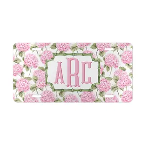 Pink Hydrangea Monogram License Plate, Floral Car Decor
