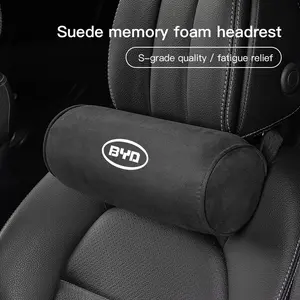 Car Neck Pillow Suede Circular Headrests Mounted Cervical Spine Protection Pillow For BYD Atto 3 Yuan Plus Han Tang EV F3 E6 Dmi Song F0 Qin Pro G3 I3 Ea1 Max G6 2din