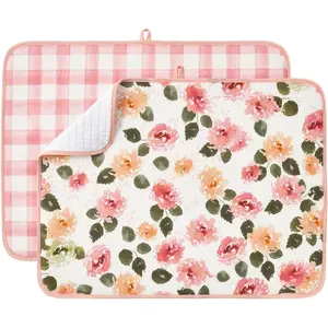 Printed Dish Drying Mats for Kitchen Counter 2 Pack Absorbent Reversible Drying Mats Microfiber Kitchen Countertop Protector Dishes Drying Pad  18"x24" Dish Mat