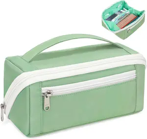 Large Capacity Pencil Case - Special Aesthetic Pencil Pouch for Teens Girls Boys College Middle and High School, Extra Big Pencil Bag with 8 Compartments Wide Opening Pen Bag, Green