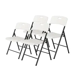 Folding Heavy Duty Plastic Chair with 500-Pound Capacity,Portable Commercial Chair with Steel Frame for Home Office Wedding Party Indoor Outdoor Events, Stackable, 4-Pack