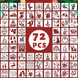 72 count 3x3 Inch Christmas Stencils for Painting - Snowflake Santa Claus Christmas Tree  Christmas Painting Templates  , Glass, Fabric, Window Door Decor DIY Decoration