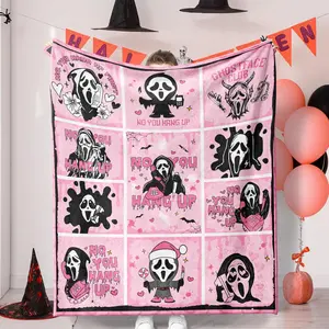 Halloween Throw Blanket,Pink Ghostface Blanket-Cozy and Warm Spooky Blankets for Adults Halloween No You Hang Up Horror Themed Blanket,60''x 50''