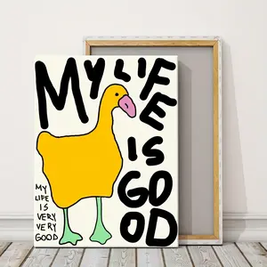 Charming Duck Canvas Wall Art with Wooden Frame - Modern Cartoon Decor for Living Room, Bedroom, Office & More - Perfect Gift for Art Lovers, Bird Decor
