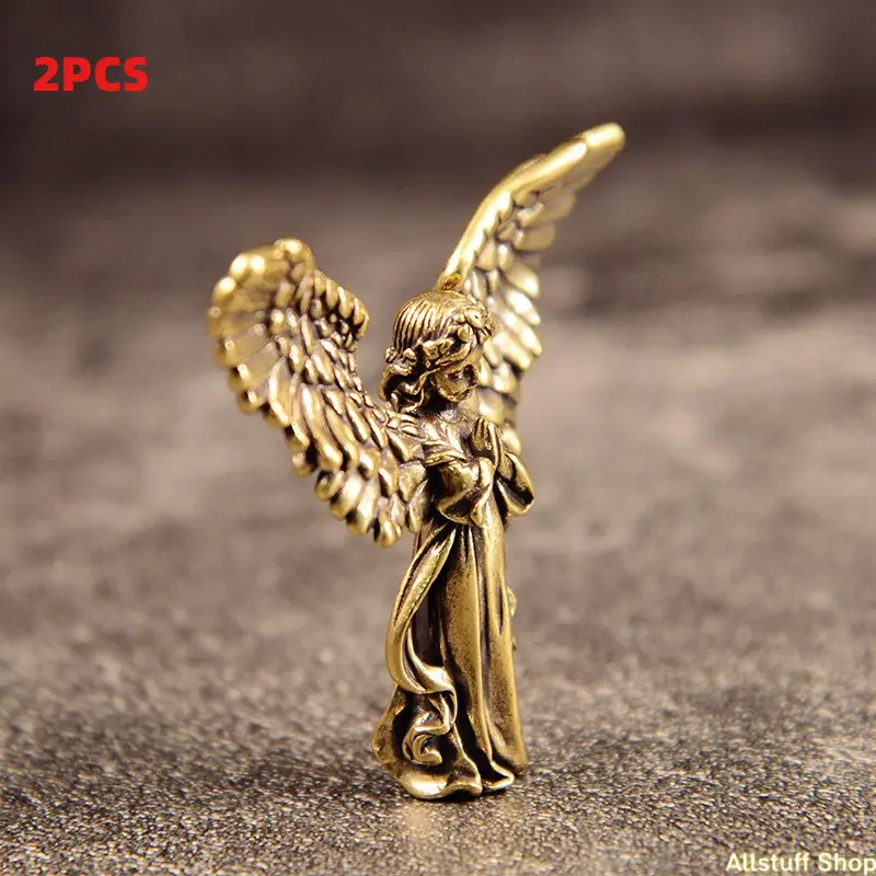2PCS Elegant Brass Guardian Angel Figurine with Wings - Trendy Desk Decor, Perfect Gift for Girlfriend, Versatile for Any Room, Angel Decorelegant Brass Guardian Angel Figurine with Wings - Trendy Desk Decor,Decorfor Christmas, Halloween Decorations,