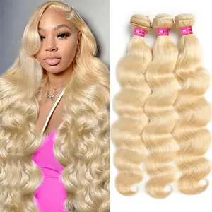 613 Blonde Body Wave Bundles 4x4 Lace Closure Quick Weave EXtensions Remy Human Hair Weave Bundles 1 3 4PCS Can Be Dyed