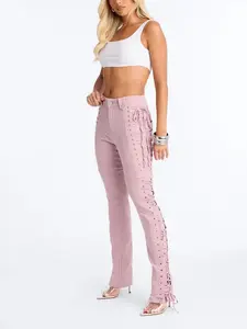 After Hours Lace Up Flare Pant - Blush