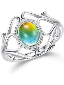 1 Pc Adjustable 925 Sterling Silver Mood Rings for Women Victorian Style Oval Solitaire Ring Temperature-Control Rings Trinity Celtic Knot Color Change Stacking Rings Cubic Zirconia Gift Jewelry for Her