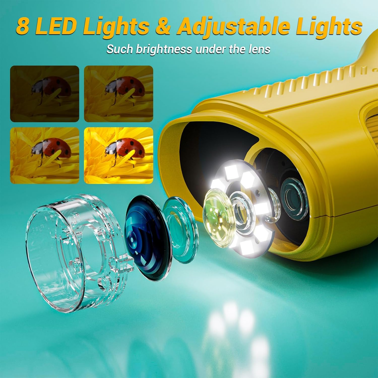 Kids Handheld Digital Microscope & Magnifying Glass, 2.4" Screen 50-1000X Zoom Portable Microscope with 8 LED Lights, Rechargeable Photo Video Nature Exploration Toy, Educational Science Gift for Boys Girls Ages 3-12