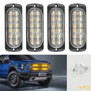 Truck, van, and pickup truck strobe lights (white + yellow): Plastic double-row 12 LEDs (4-pack)