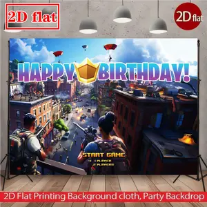 2D Flat Fortnite Birthday Backdrop, 1pc, Vibrant Cityscape Scene with Tactical Characters, FUN Party Decorations, Multiplayer Game Theme, Indoor/Outdoor Celebration Decor, Perfect for Kids' Birthdays, Wall Decor, Entertaining Party Photography